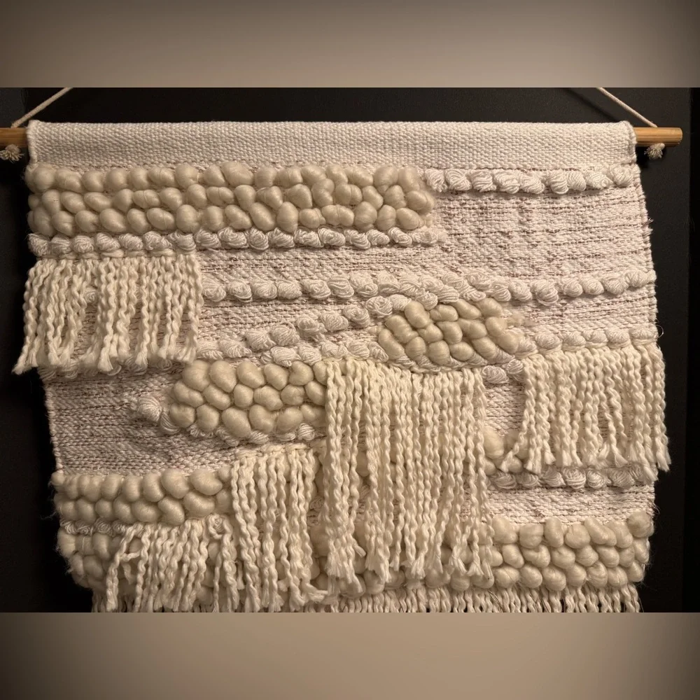 Boho Woven Wall Hanging Anthropologie Style Fiber Art Fringe Gold Thread